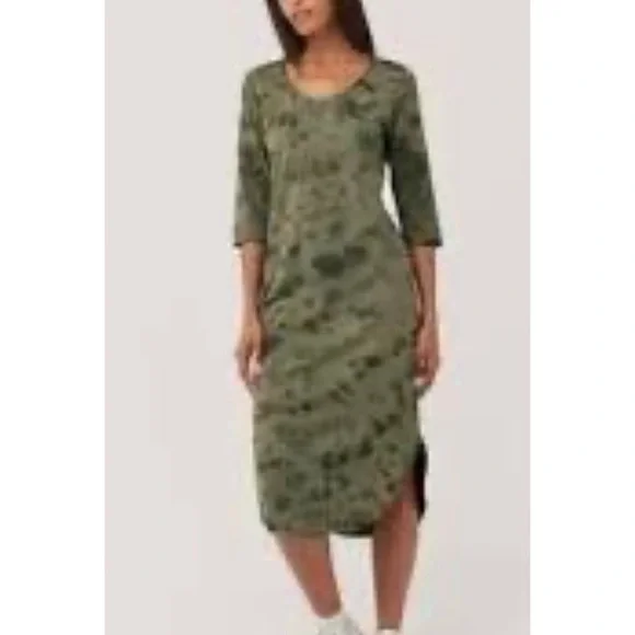 Pact Far Out T-shirt Olive Tie-Dye Women's Dress L - Picture 4 of 9